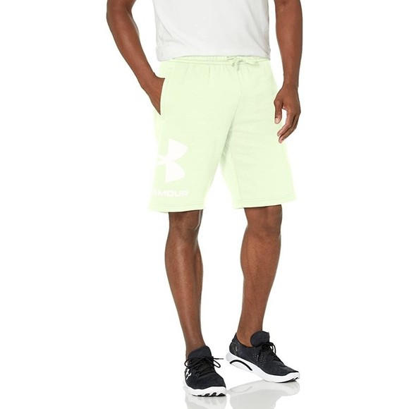 Under Armour UA Rival Fleece Big Logo Gym Shorts Mens L Neon Green Yellow NEW